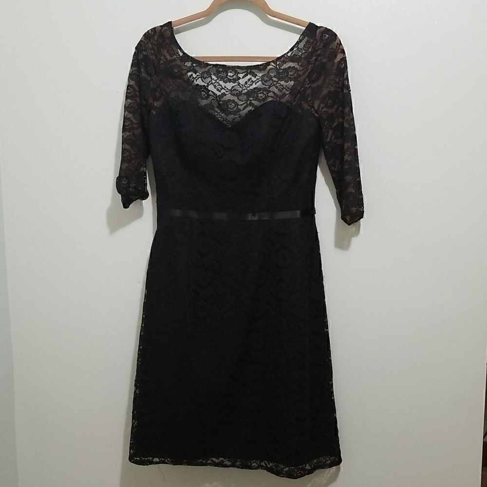 WTOO by Watters & Watters, modest black lace dress, size 8. EUC